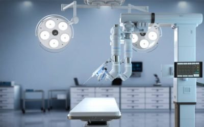 3d rendering robotic assisted surgery in operating room
